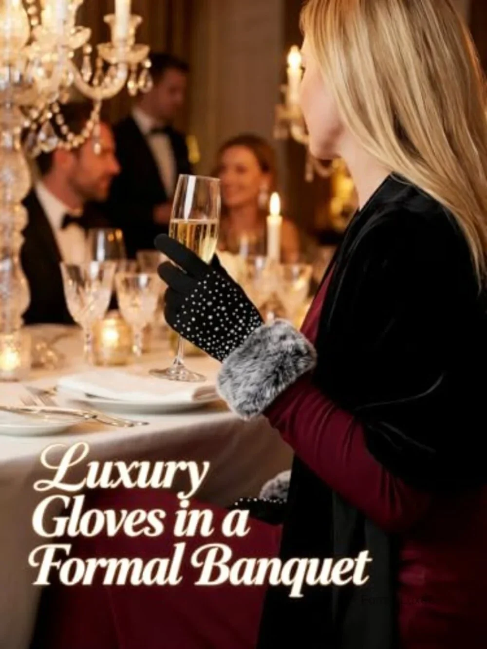 Luxurious Rhinestone Touchscreen Gloves with Faux Fur Cuffs Fleece Lined